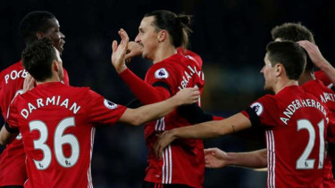 Selebrasi gol para pemain Manchester United.