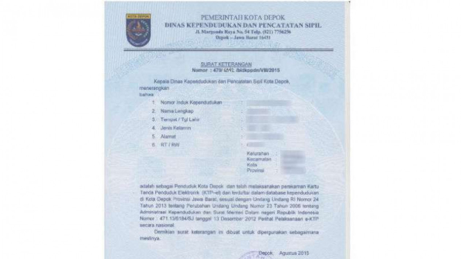 Contoh surat keterangan pengganti e-KTP