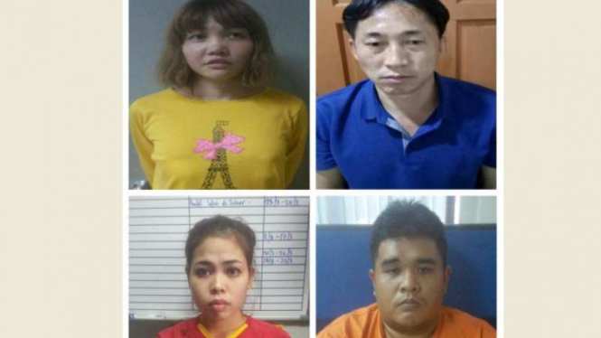 Para tersangka pembunuh Kim Jong-nam, termasuk Siti Aisyah (kiri bawah), yang ditangkap polisi Malaysia.