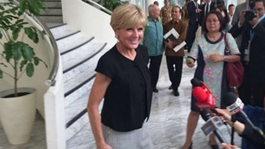 Menteri Luar Negeri Australia, Julie Bishop, di Kantor Wakil Presiden RI di Jakarta beberapa waktu lalu. 