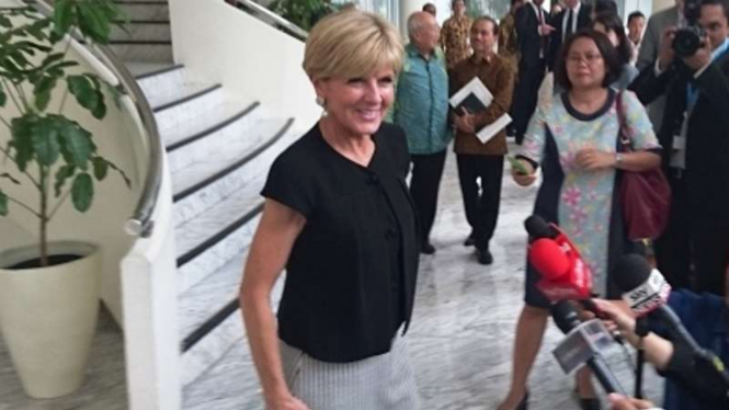 Menteri Luar Negeri Australia, Julie Bishop, di Kantor Wakil Presiden RI di Jakarta beberapa waktu lalu. 