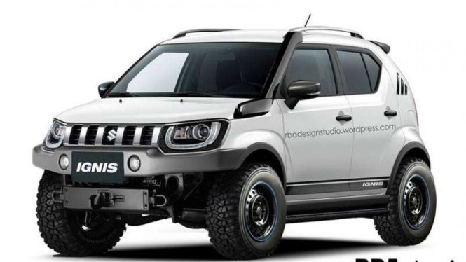 Suzuki Ignis bergaya of-froad. Ilustrasi.