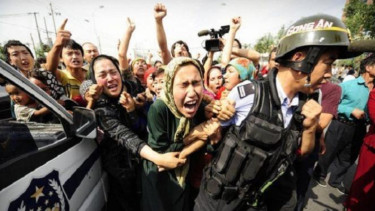 Ilustrasi aksi unjuk rasa Muslim Xinjiang, China.