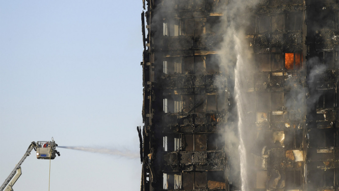 Kondisi apartemen Grenfell di London.