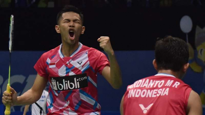 Ganda putra Indonesia, Fajar Alfian (kiri) dan M Rian Ardianto.