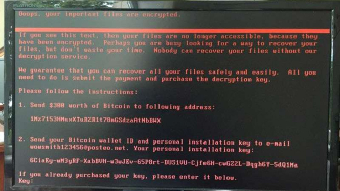 Tampilan serangan Ransomware Petya.