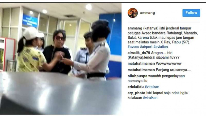 Aksi seorang perempuan yang menampar seorang petugas keamanan di Bandara Sam Ratulangi Manado, Rabu (5/7/2017)
