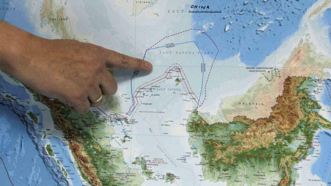 Laut Natuna Utara di peta baru Indonesia. Kawasan ini sebelumnya dikenal sebagai Laut China Selatan dalam peta dunia.