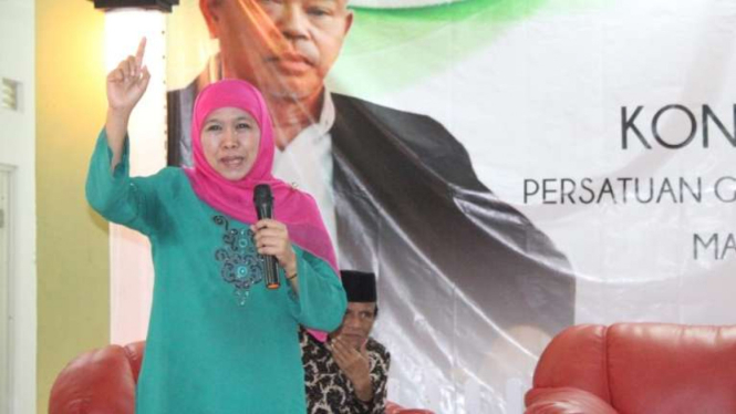 Khofifah Indar Parawansa di Mojokerto, Jawa Timur, pada Sabtu, 5 Agustus 2017.