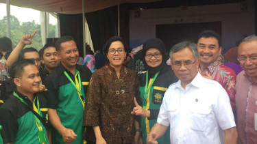 Menteri Keuangan Sri Mulyani di Megamendung, Bogor, Jawa Barat.