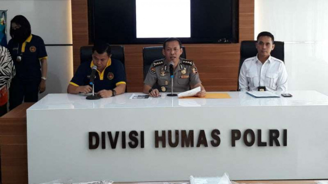 Polri saat merilis pengungkapan kasus Saracen, kelompok pelaku ujaran kebencian.