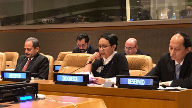 Menlu Retno Marsudi di pertemuan   tingkat menteri Gerakan Non Blok 2017 di New York, Amerika Serikat, 