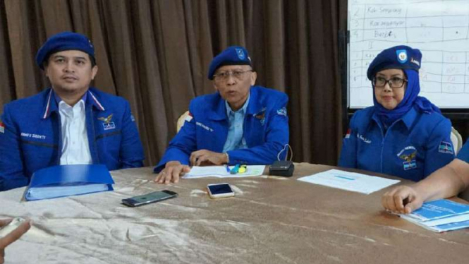 Petinggi Partai Demokrat di sela Musyawarah Cabang di Semarang, Jawa Tengah, pada Jumat, 6 Oktober 2017.