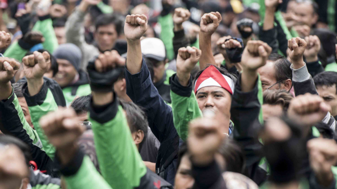 Aksi Damai Ribuan Driver Ojek Online.