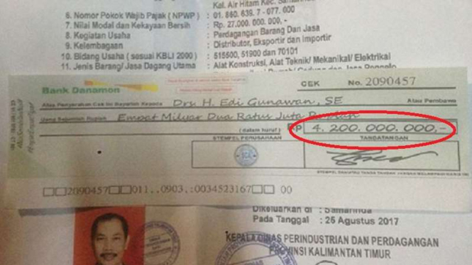 Cek yang ditemukan Bang Nafi di Duren Sawit, Jakarta Timur.