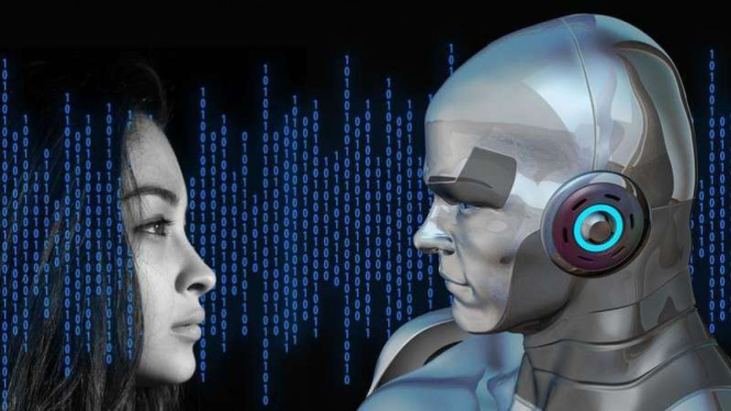 Ilustrasi manusia dan robot.
