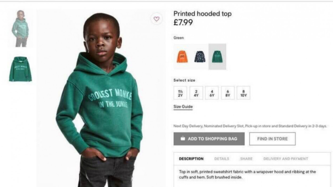 Hoodie H&M bertuliskan Coolest Monkey in The Jungle 