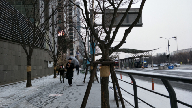 Musim dingin di Seoul, Korea Selatan.