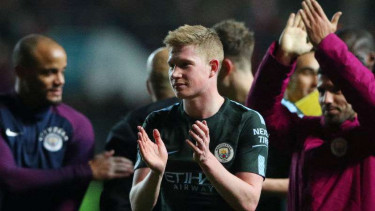 Pemain Manchester City rayakan kelolosan ke final Piala Liga