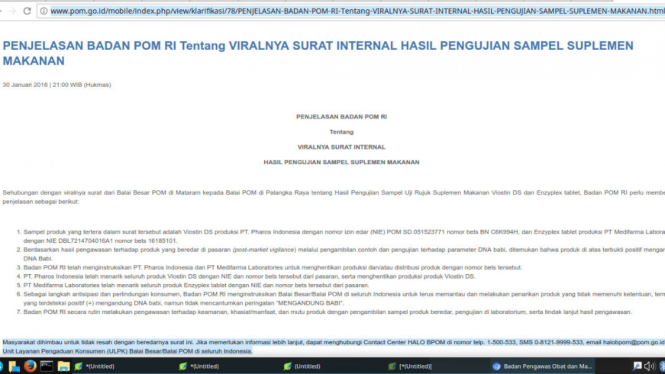 Penjelasan BPOM 