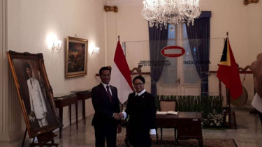 Menlu Retno Marsudi dan Menlu Timor Leste  Aurelio Guterres