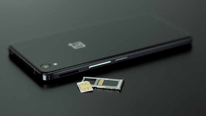 Ilustrasi kartu SIM dan smartphone.