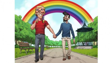 Salah satu potongan gambar dalam buku My Rainbow Family di Kroasia. Buku bernuansa LGBT ini menjadi kontroversial karena untuk anak-anak.