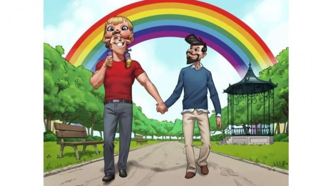 Salah satu potongan gambar dalam buku My Rainbow Family di Kroasia. Buku bernuansa LGBT ini menjadi kontroversial karena untuk anak-anak.