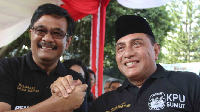 Cagub Sumatra Utara Edy Rahmayadi (kanan) dan Djarot Saiful Hidayat (kiri)