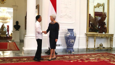 Presiden Joko Widodo bertemu Managing Director IMF Lagarde di Istana Merdeka.