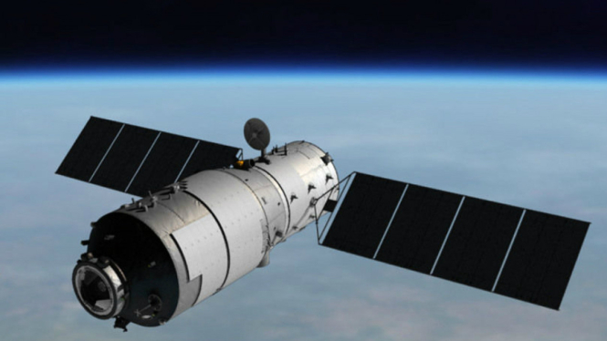 Ilustrasi Stasiun Antariksa China Tiangong di orbit Bumi.