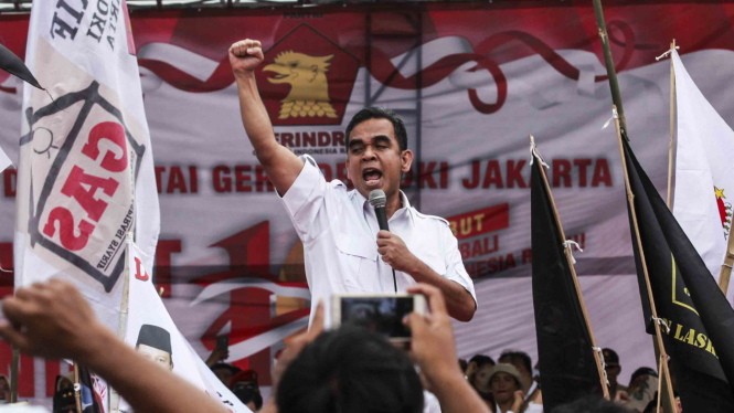 Sekjen Partai Gerindra, Ahmad Muzani memberikan pidato politik