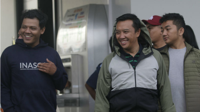 Menteri Pemuda dan Olahraga, Imam Nahrawi, saat berolahraga bersama awak media.
