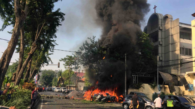 Lokasi ledakan bunuh diri di Gereja Surabaya