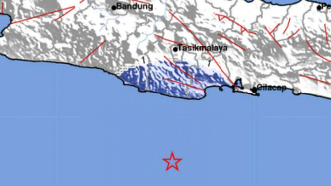 Peta titik gempa Tasikmalaya, Jawa Barat.