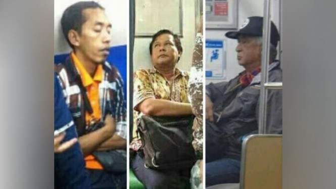 Tiga pria mirip Jokowi, Prabowo dan Soeharto.