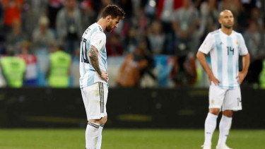 Ekspresi kekecewaan para pemain Timnas Argentina.