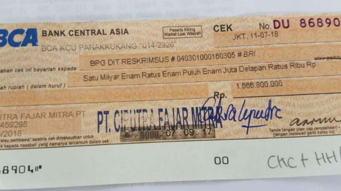 Cek Rp1,6 miliar aset Abu Tours disita polisi.