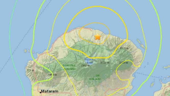 Peta lokasi gempa darat 7,0 Lombok, NTB.