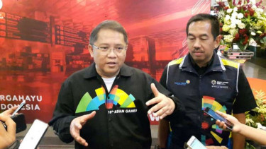 Menteri Komunikasi dan Informatika Rudiantara di Bandara Soekarno-Hatta, Tangerang, Banten, pada Sabtu, 11 Agustus 2018.