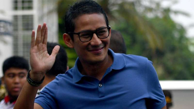 Sandiaga Uno tiba untuk menjalani tes kesehatan di RSPAD, Jakarta.