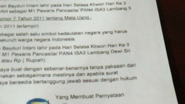 Surat pernyataan Kerajaan Ubur-ubur di Serang, Banten, Rabu, 15 Agustus 2018.