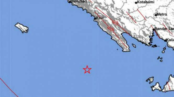 Lokasi pusat gempa Lampung.