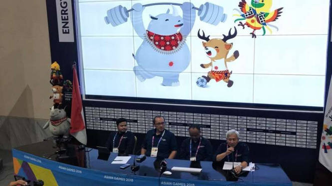 Sesi konferensi pers oleh INASGOC di Main Press Centre, JCC.