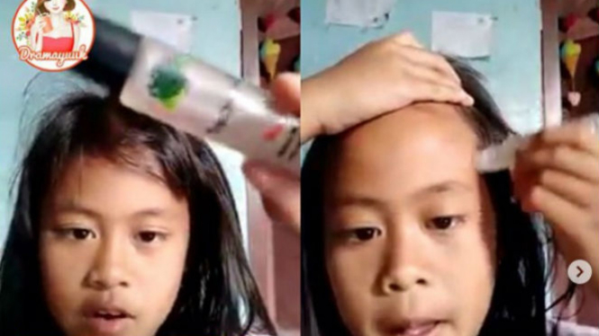 Anak perempuan gunakan minyak angin untuk foundation.