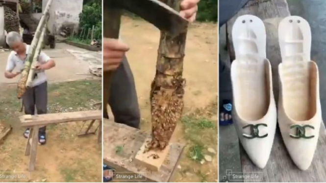 Tukang kayu di China bikin highheels dari bambu