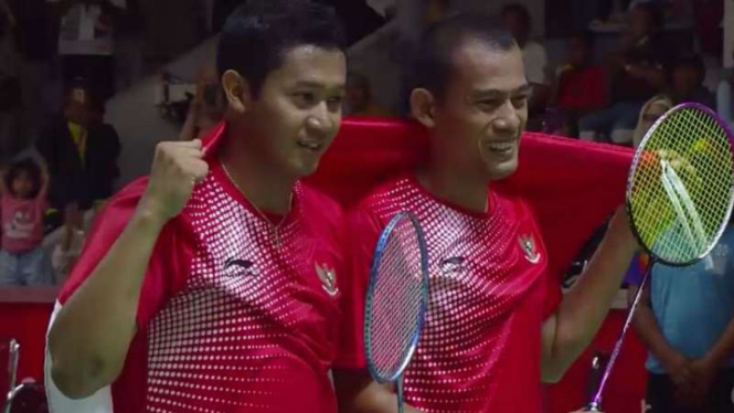 Dwiyoko/Fredy usai merebut medali emas terakhir bulutangkis.