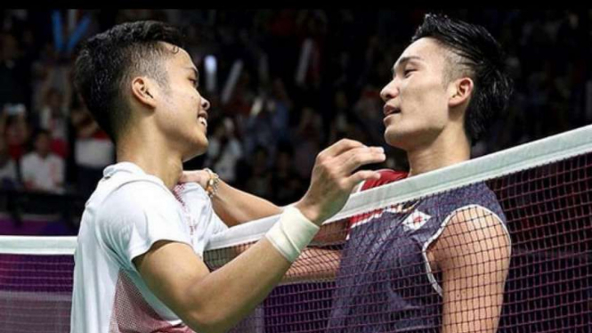 Laga tunggal putra, Anthony Ginting versus Kento Momota.