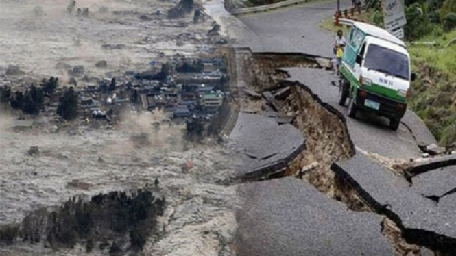 Ilustrasi gempa bumi besar.