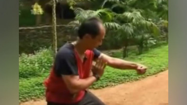Pria tunjukkan ilmu bela diri.